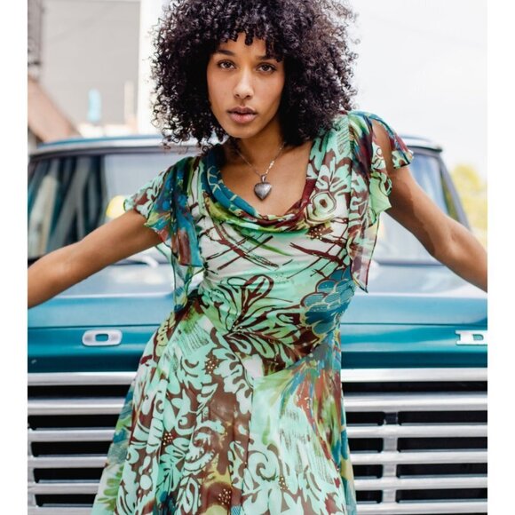 Robbie Bee Vintage Y2K 90’s Teal Paisley Fit & Flare Flowy Dress Size 16 - Picture 13 of 13